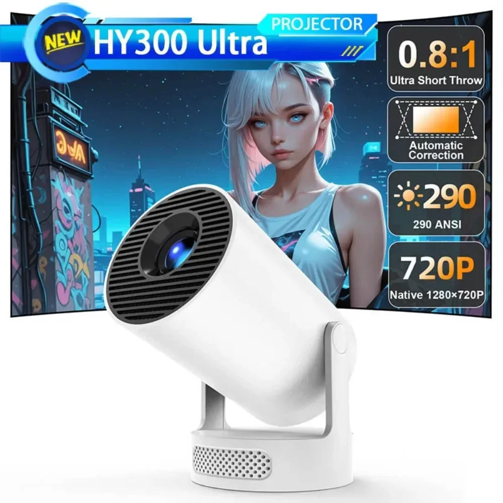 

HY300 Ultra Projector 290ANSI 4K 720P 1+8GB Allwinner H713 Android 11 Wifi 6 with LED Module and Automatic Keystone Correction