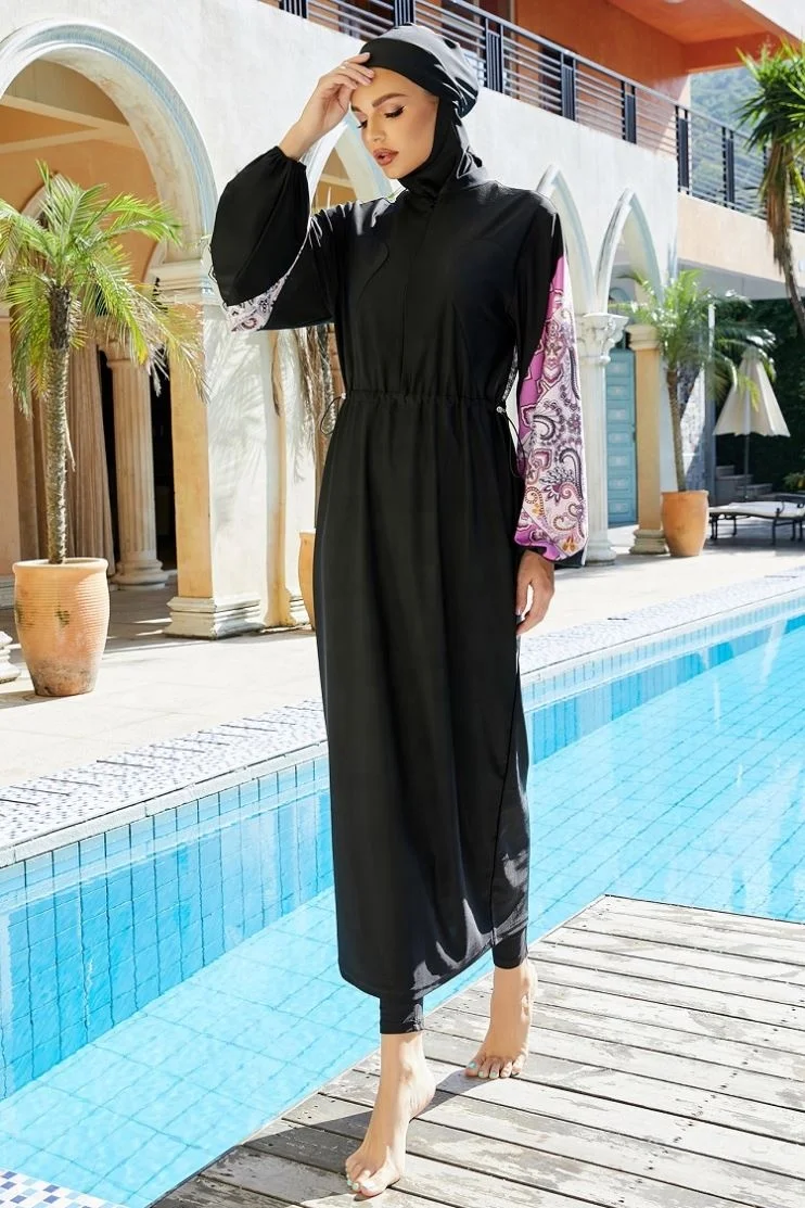 ملابس سباحة نسائية عصرية إسلامية فضفاضة تناسب 3 قطع مع حجاب ملابس سباحة إسلامية للنساء المسلمات بوركيني طويل #2