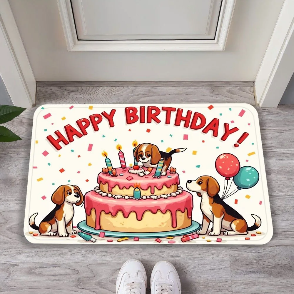 VIKAMA Typographic & Cartoon Flannel Door Mat, Non-Slip Washable, Decor for Entryway Front Door Living Room Kitchen Bedroom