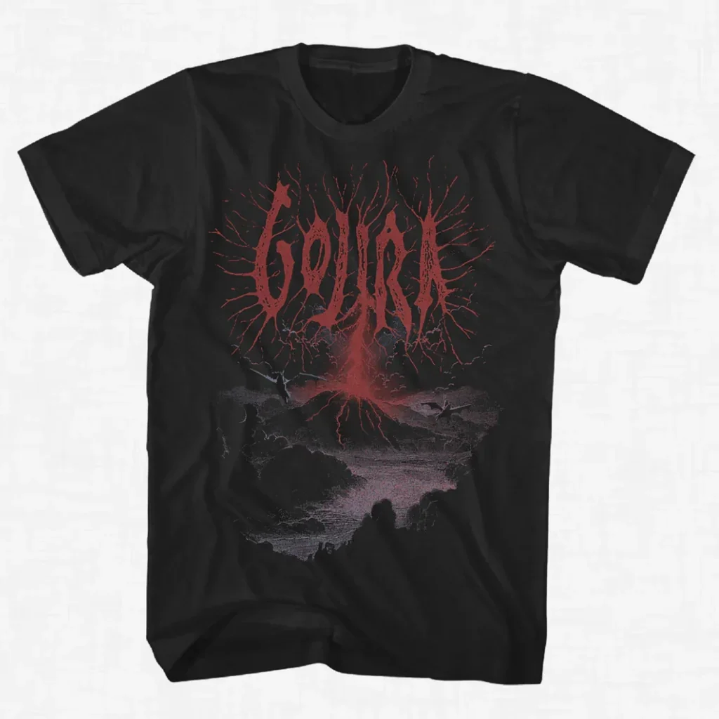 Erupting Volcano Scene Gojira Band Print T Shirt, Progressive Metal Fan Collectible Unisex Tee