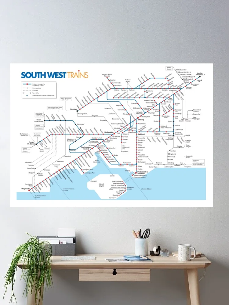 

South West Trains Map Art Picture Print Silk Poster Home Wall Decor