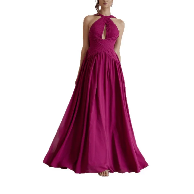 Nuovo abbigliamento da donna europeo e americano sexy abito da sera da cocktail con cinturino al collo sottile senza schienale a pendolo