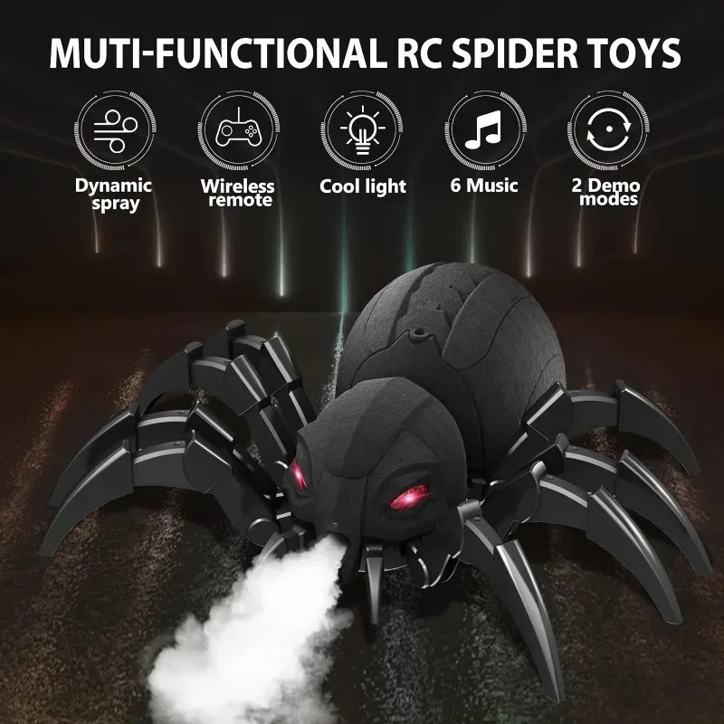 

RC Spider Robot Remote Control Toy - Spray, Light & Music Features, Gifts for Boys 6-12, Halloween & Easter Toys for Kids