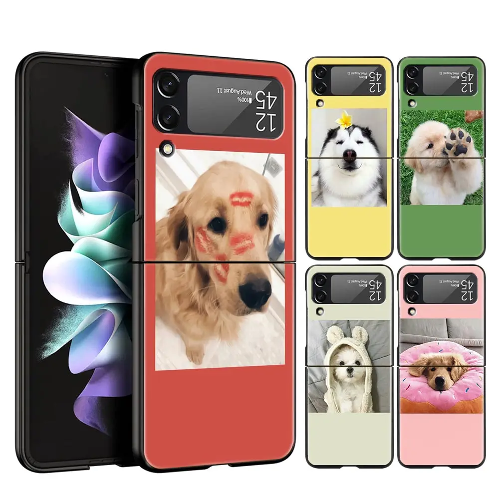 

cute puppy Cat Phone Case For Samsung Galaxy Z Flip3 Flip4 Flip5 Bumper Shell For Z Flip 3 Flip 5 4 5G Black Hard Folding Cover