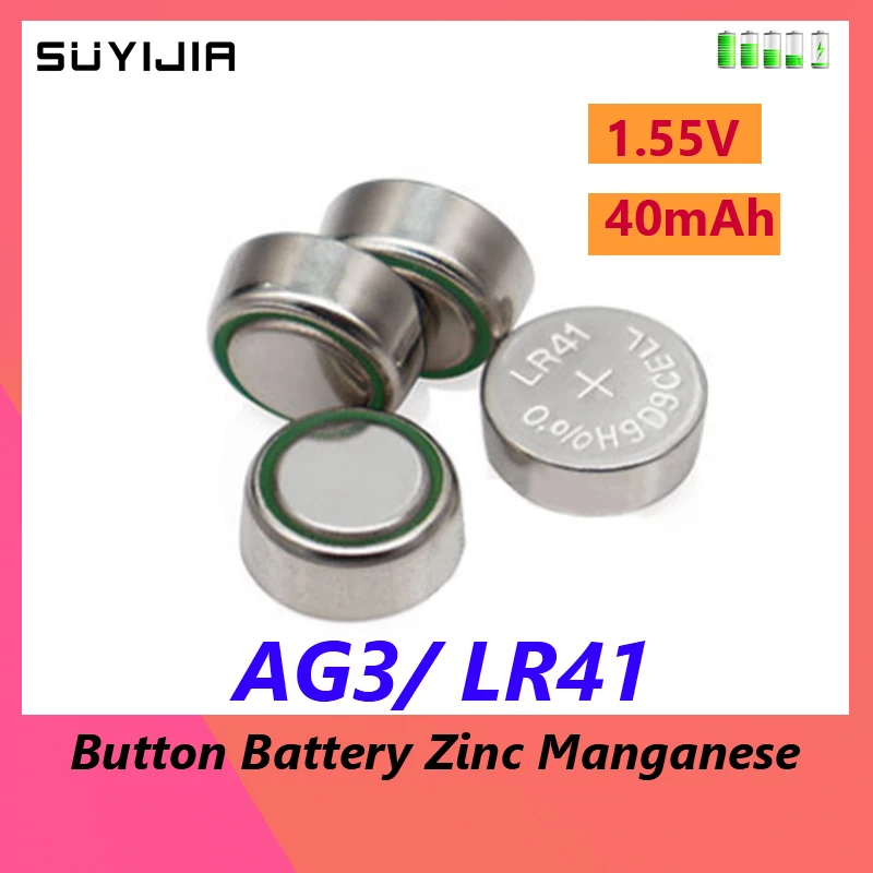 Batería de botón AG3 LR41 de Zinc y manganeso, pila de 1,55 V y 40mAh para reloj, llave de coche, calculadora remota, reloj eléctrico de juguete, 1-30 piezas