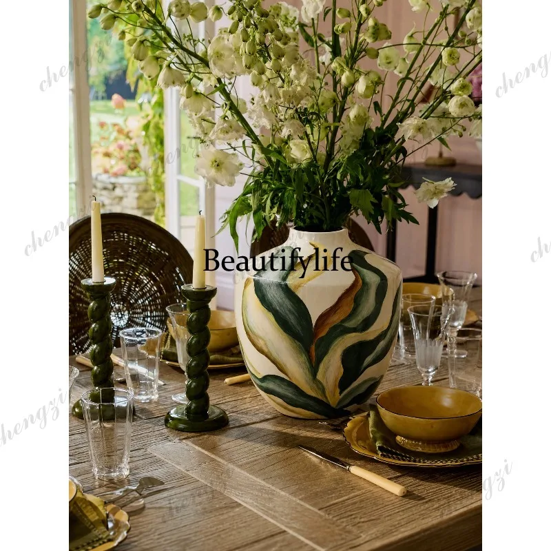 A95 hand-painted ceramic art vase living room dining table flower decoration hotel front desk ornament flower ware