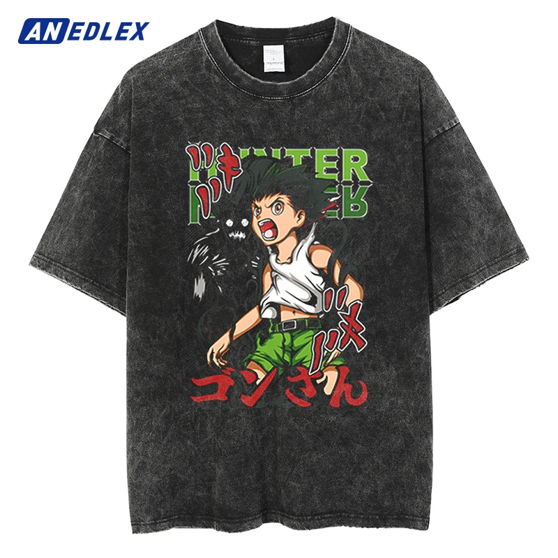 

Men Streetwear Harajuku Washed T-Shirt Japanese Anime Print Tshirt Vintage Cotton Tops Hip Hop Summer Short Sleeve Casual Tees