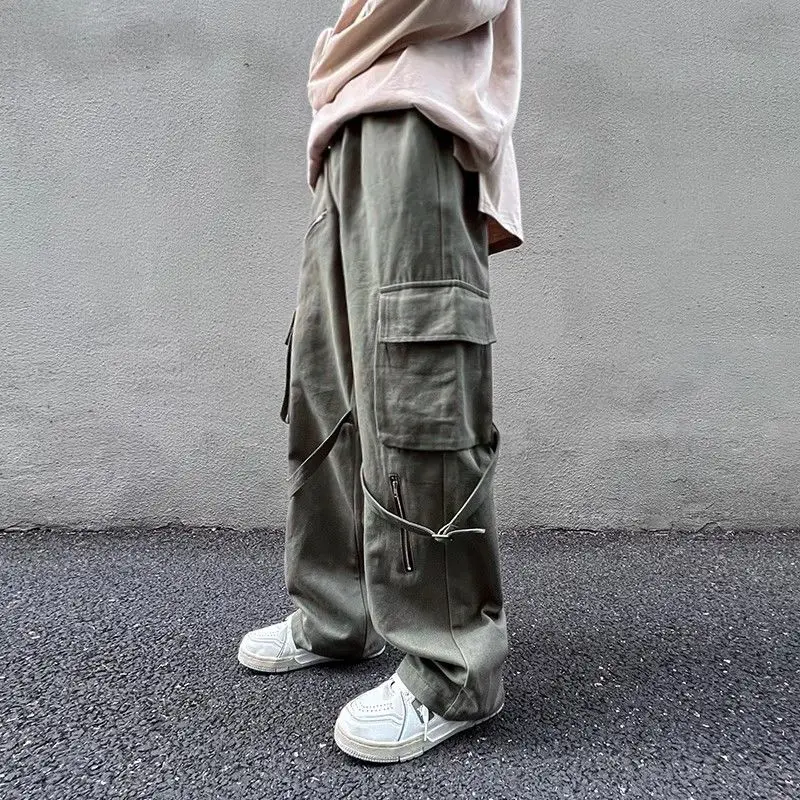 Men Women Autumn American Vintage Cargo Pants Student Loose Wide Leg Straight Casual Long Trousers Unisex Fashion New