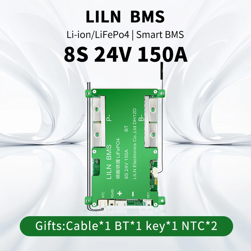 LILN BMS الذكية BMS بلوتوث 8S 24V 150A Lifepo4 بطارية NTC BT مفتاح التبديل RS485 وظيفة ل EV العاكس