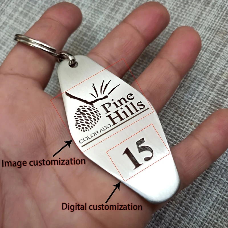 

Custom Logo Keychain Custom Hotel Room Brand Logo Slogan Room Number Exclusive Number 304L Stainless Steel Waterproof 0 Allergy