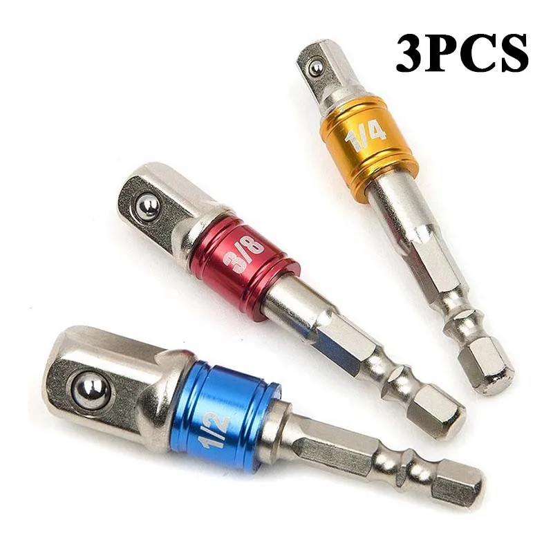 

3pcs Socket Bit Adapter Hex Shank 1/4inch 3/8inch 1/2inch Impact Drill Extension Square Head Bit Driver Bar Socket