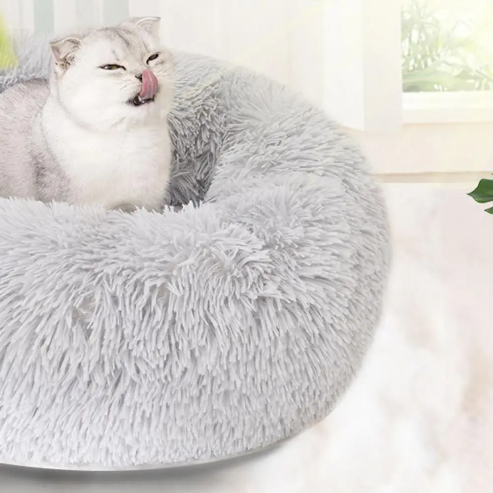 Cat Dog Mats Round Long Plush Cat Bed Dogs Plush Kennel Non-slip Bottom Pet Deep Sleeping Nest Soft Warm Kitten Cave Pet Tent