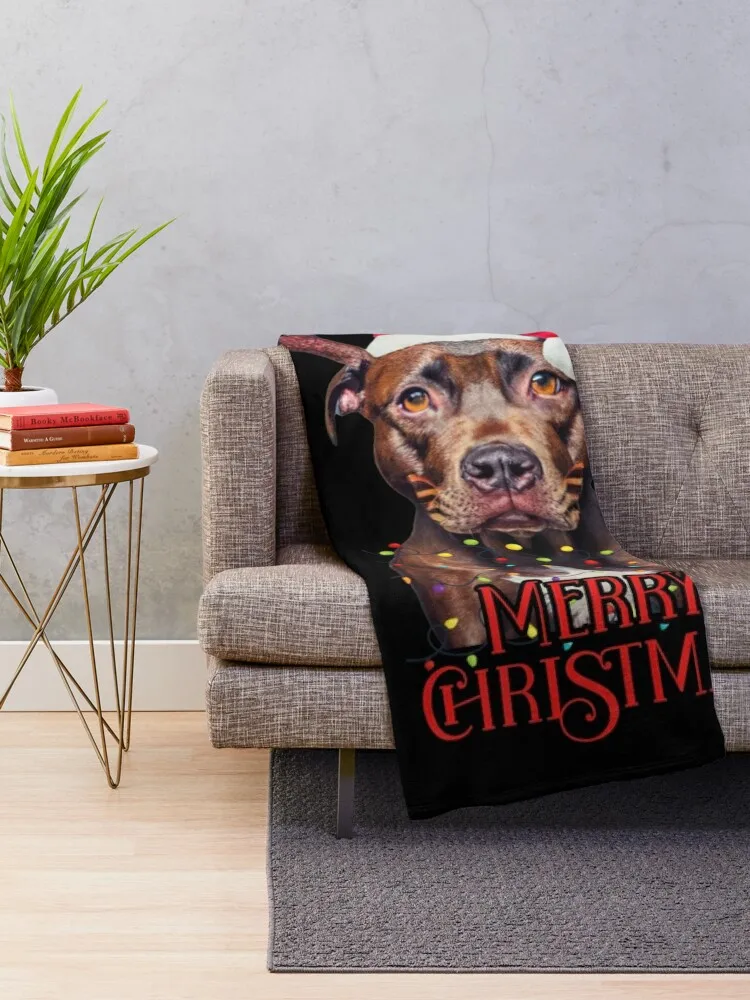 Pitbull lucu lampu pohon Santa rusa Natal lampu lempar anjing Natal selimut untuk Sofa tipis mewah tebal selimut