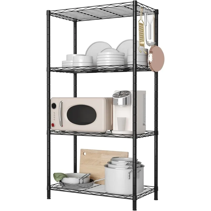 4-Shelving Unit, Adjustable Wire Shelving, Metal Wire Shelf with Shelf Liners and Hooks for Kitchen, Closet, Bathroom