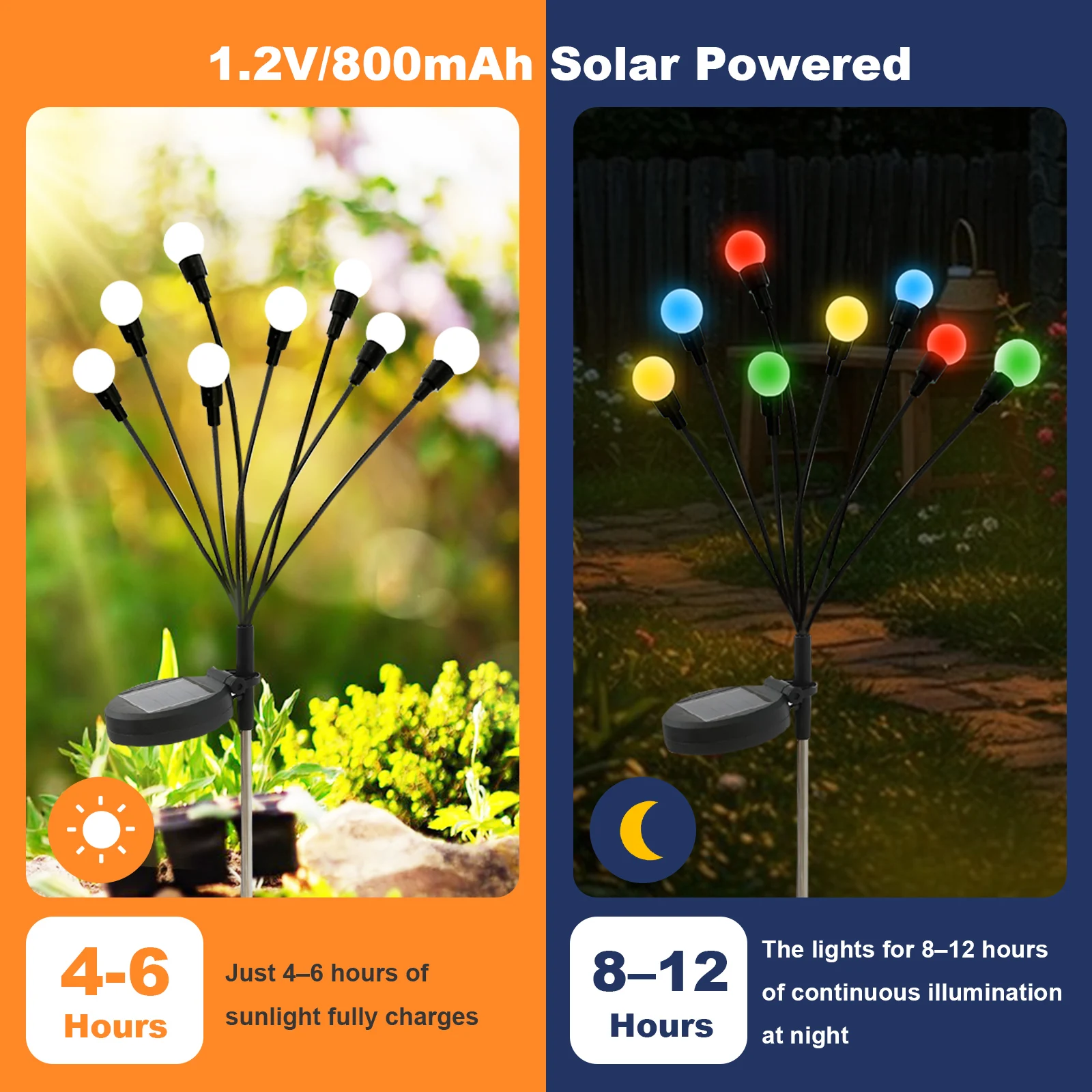 8/12 Pack Solar Firefly Lights Outdoor Colorful 8-Head Garden Lights Waterproof Lawn Lamp for Yard Patio Landscape Decorative