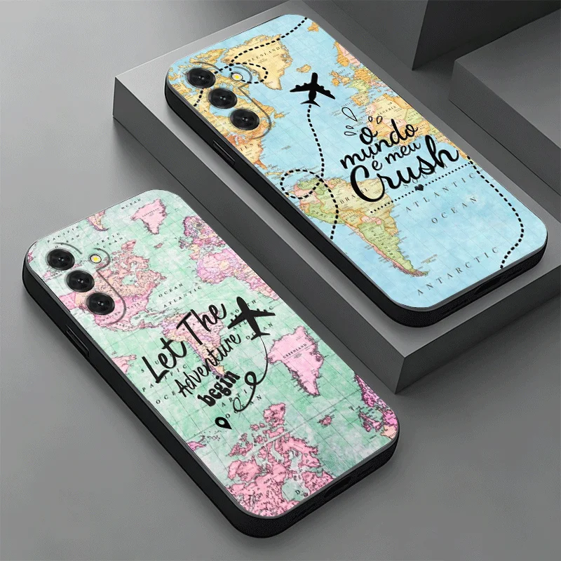 Soft Phone Case For Samsung A17 A37 A57 A16 A36 A56 A15 A35 A55 Travel Map Artistic Pattern A14 A34 A54 A13 A33 A53 A27 A26 A25
