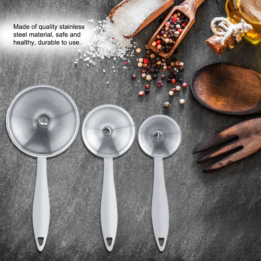 3pcs Stainless Steel Mini Kitchen Funnels Long Handle Cleaning Brushes Included Metal Filling Funnels Small Funnels Set