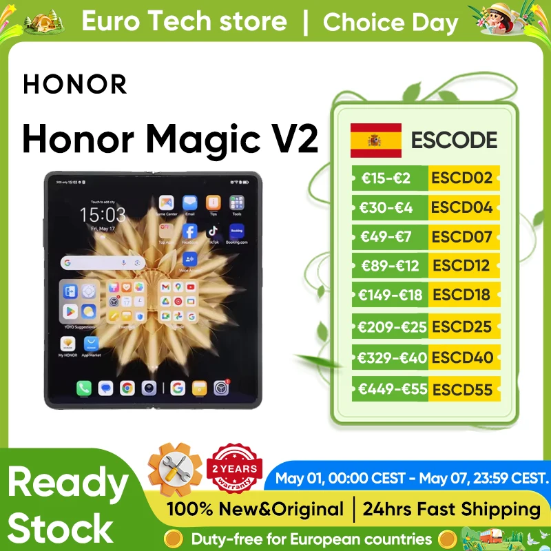 Versão global honor magic v2 5g smartphone dobrável snapdragon 8 gen2 ltpo display oled 120hz 50mp câmera tripla android móvel