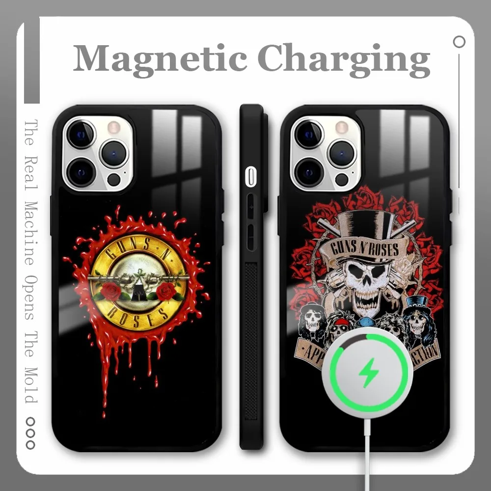 G-Guns N Band Roses Phone Case For iPhone 16 15 14 13 12 11 Pro Max Plus Mini Magnetic Magsafe Wireless Charging Cover