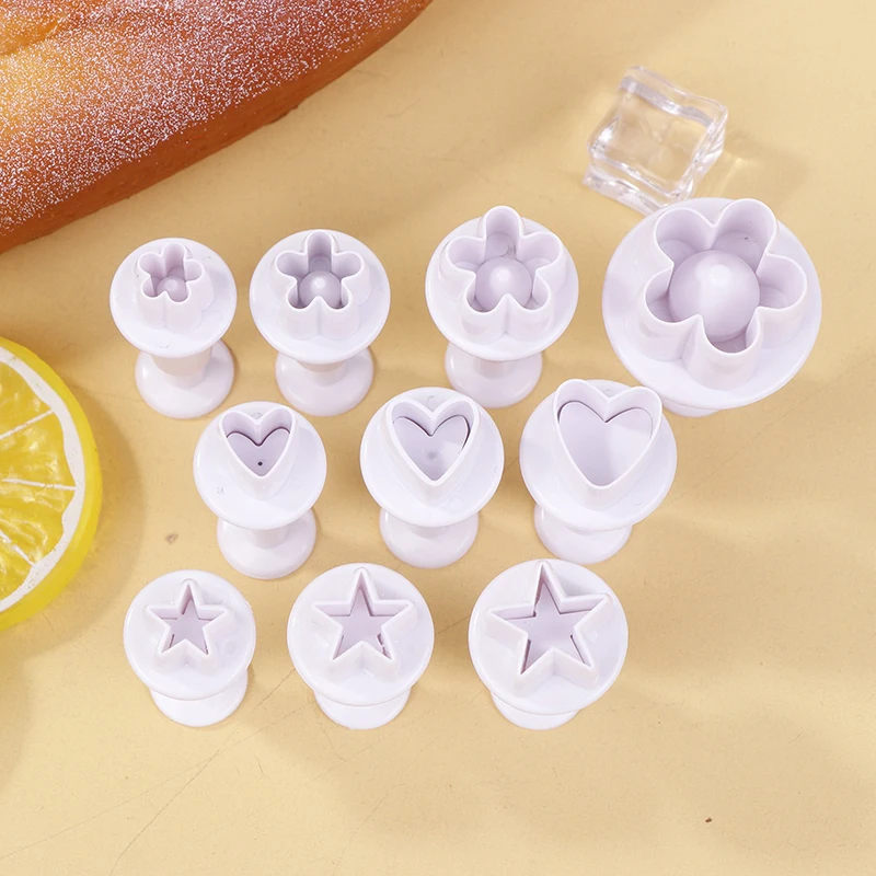 3/4Pcs Plum Flower Pentagram Love Heart Cake Plunger Fondant Cookie Cutter Mold Baking Decorating Biscuit Stamps Kitchen Tools