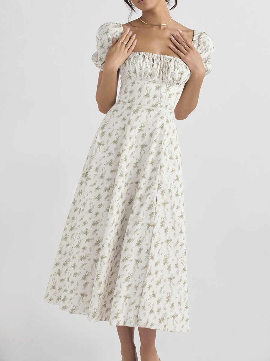 

Women's Summer Casual Flutter Short Sleeve Square Neck Floral Elastic Waist Dress Dresses for Women 2022