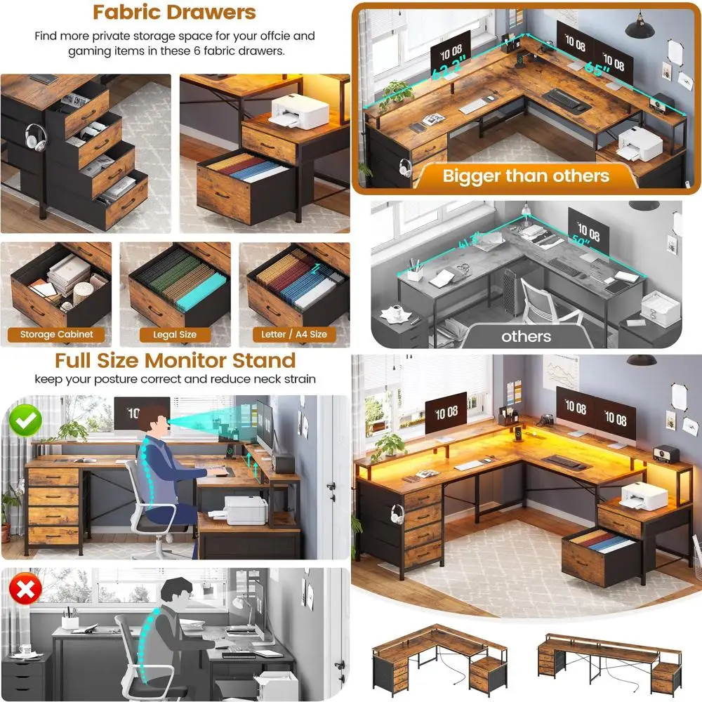 

Офисный L-образный стол 6 футов с кабель-менеджментом, двойной стол 108 Dual Desk для домашнего офиса, подставка для монитора, рабочая станция для 2 человек, LED Gaming D