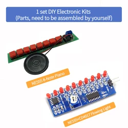 1 set DIY Electronic Kits: NE555 8-Note Piano or NE555+CD4017 Flowing Light Assembly for Fun Projects