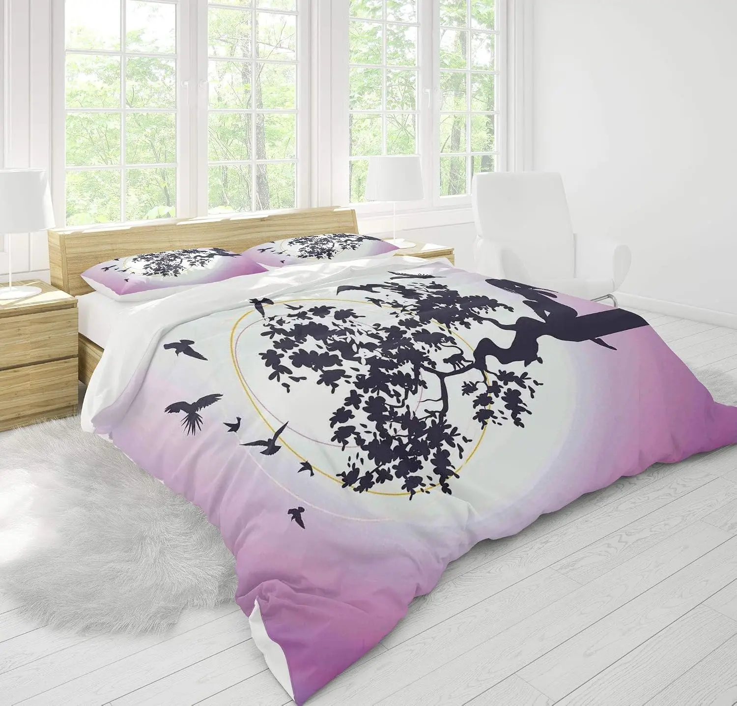 Anime Fantasy Fairy Duvet Cover Set 3-Piece Bedding Set with 2 Pillow Shams Cartoon Silhouette Decor Single Twin Size