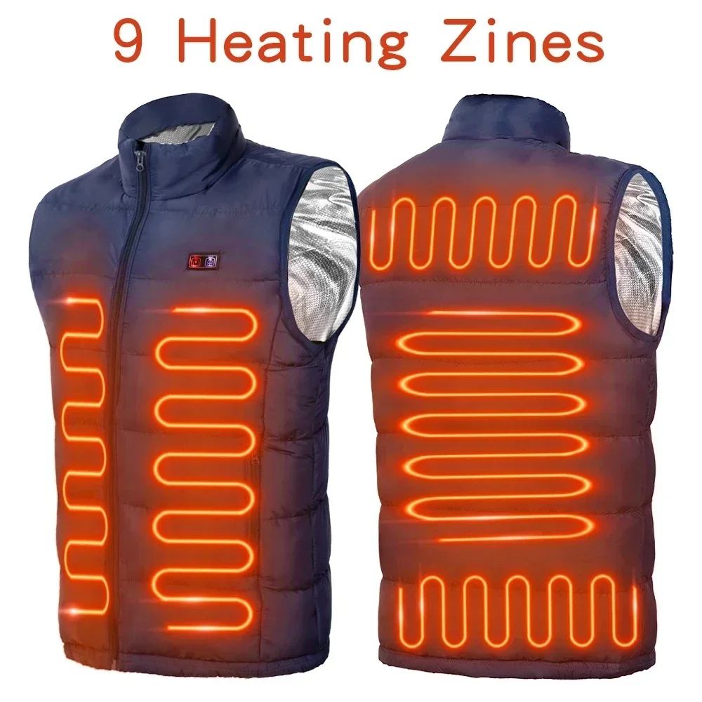 Chaleco calefactor inteligente de 9 zonas, chaqueta eléctrica, ropa deportiva para hombres y mujeres, chaqueta a prueba de frío, chaqueta cálida con calefacción de grafeno