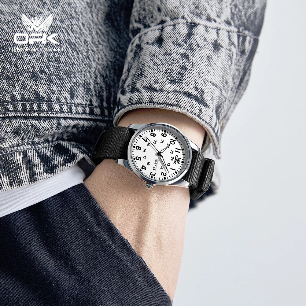 OPK brand watch night light nylon braided strap quartz watch casual sports men's and women's universal watch men's 6090