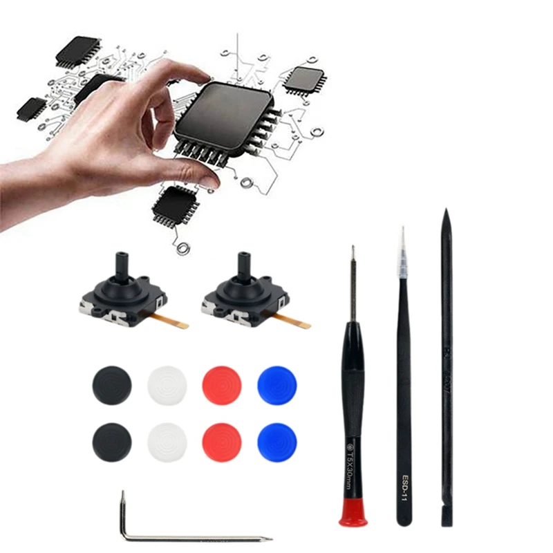 Reemplazo para Meta Quest 3 VR mango 3D Joysticks analógicos Thumb Stick con 8 piezas funda de silicona + herramienta de desmontaje