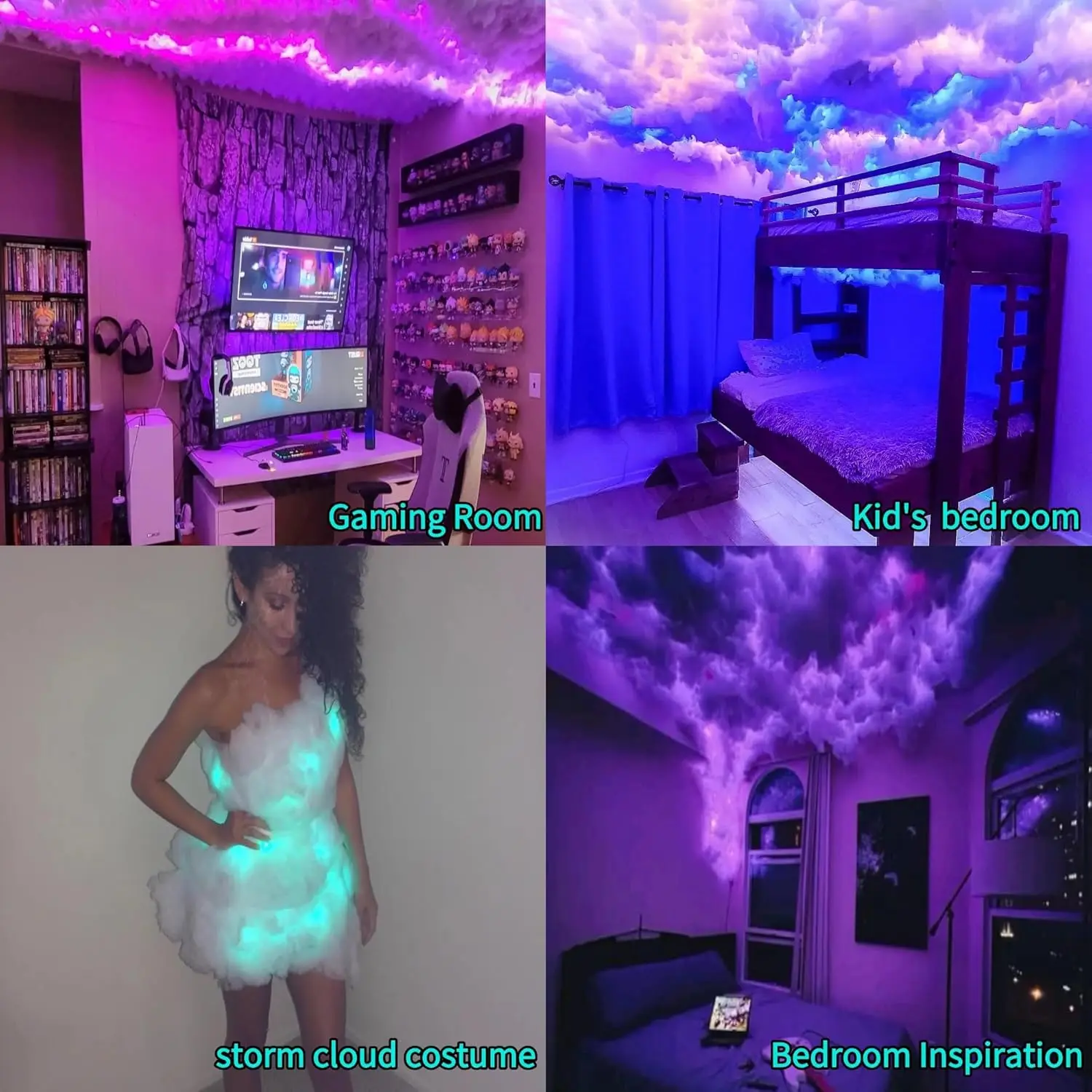 3D Thunder Cloud LED Light Kit with Music Sync, Multicolor Changing Strip for Gaming Room Decor