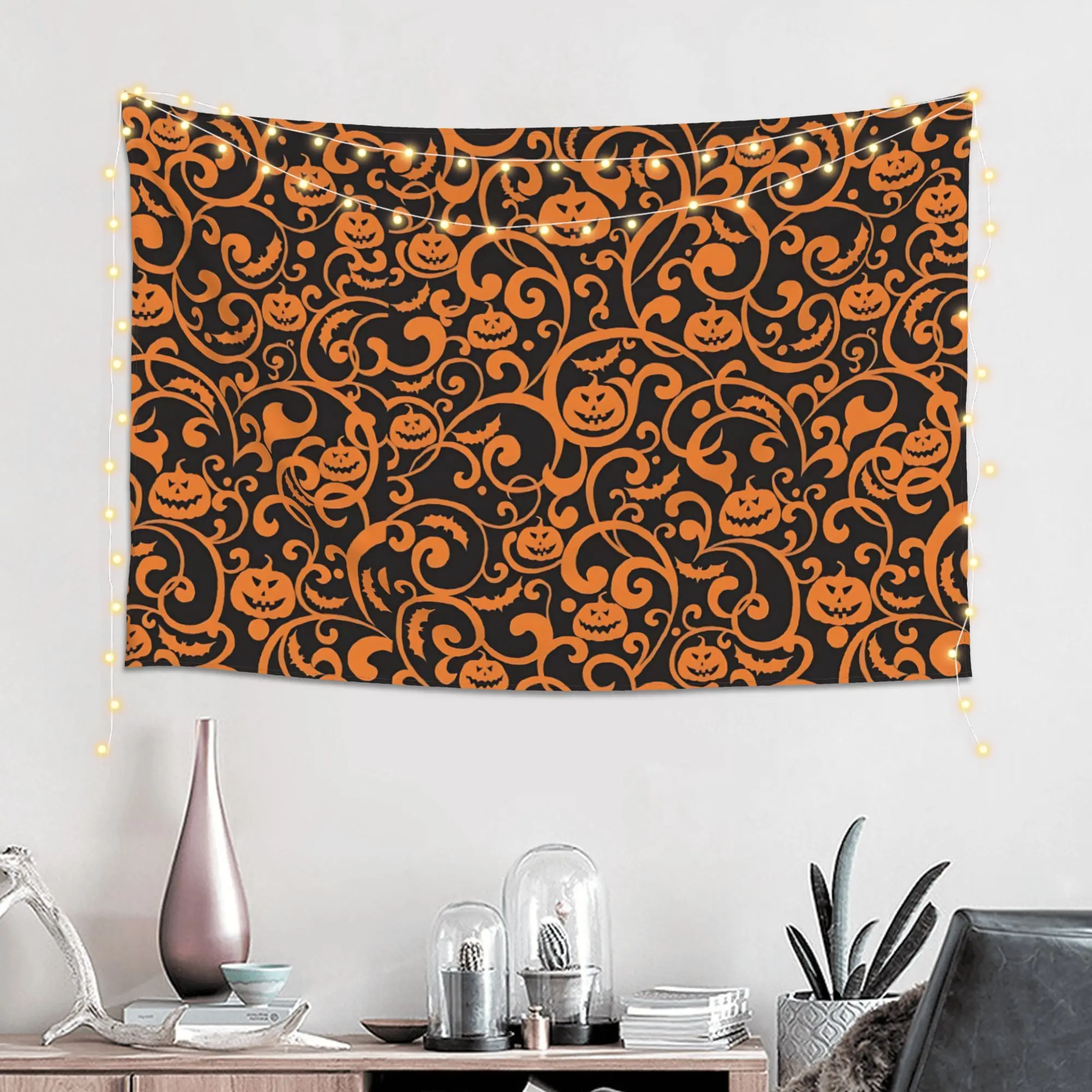 Halloween Scroll Pumpkin Pattern Customized Tapestry  Wall Hanging Blanket Tapestry Home Decor Items Wall Decorations