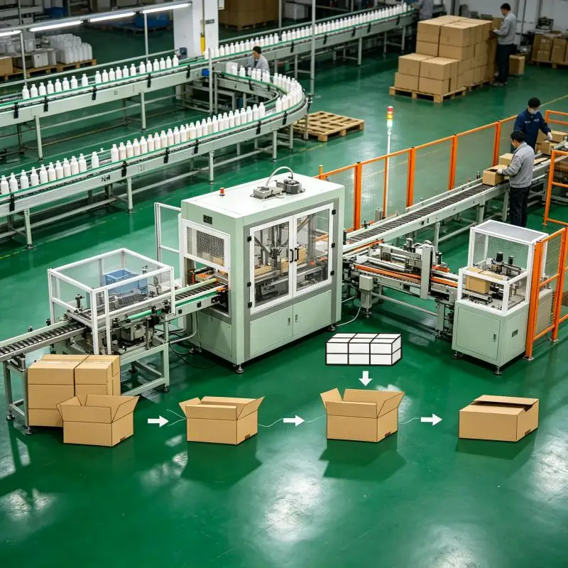 Fully Automatic High Speed Cardboard Box Erector Packer Line Small Carton Box Case Seal Pack Machine