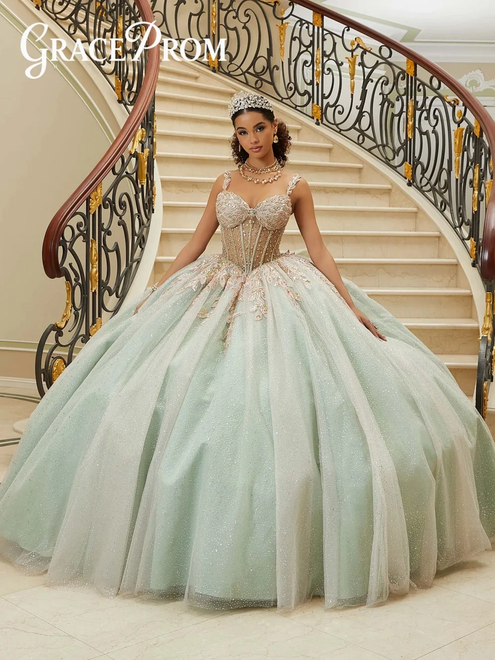 

Sexy Spaghetti Strap Quinceanera Dress 2025 Charming Applique Party Dress Shiny 3D Flower Party Gown 16 Vestidos De 15 Quinceañe