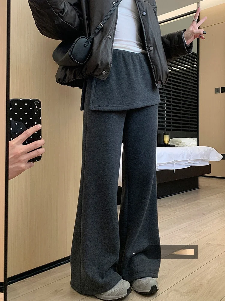 

Утепленные повседневные брюки-клеш с эластичным поясом, весна 2026, новая корейская версия, простые женские брюки