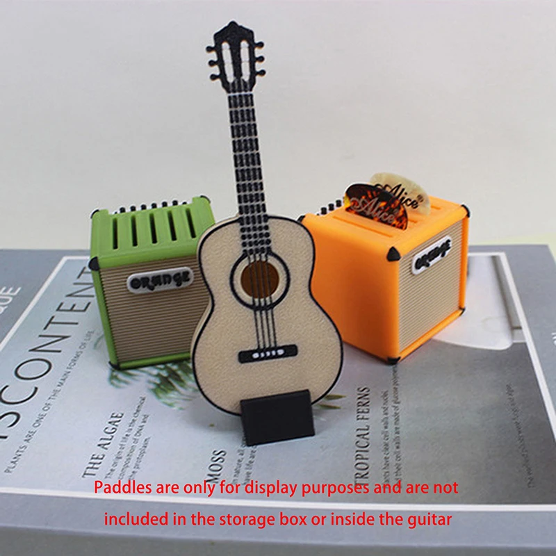 1 комплект, 1/12, миниатюрная гитара для кукольного домика с медиаторами и коробкой для хранения, модель музыкального инструмента для сцены, аксессуары для декора кукольного дома