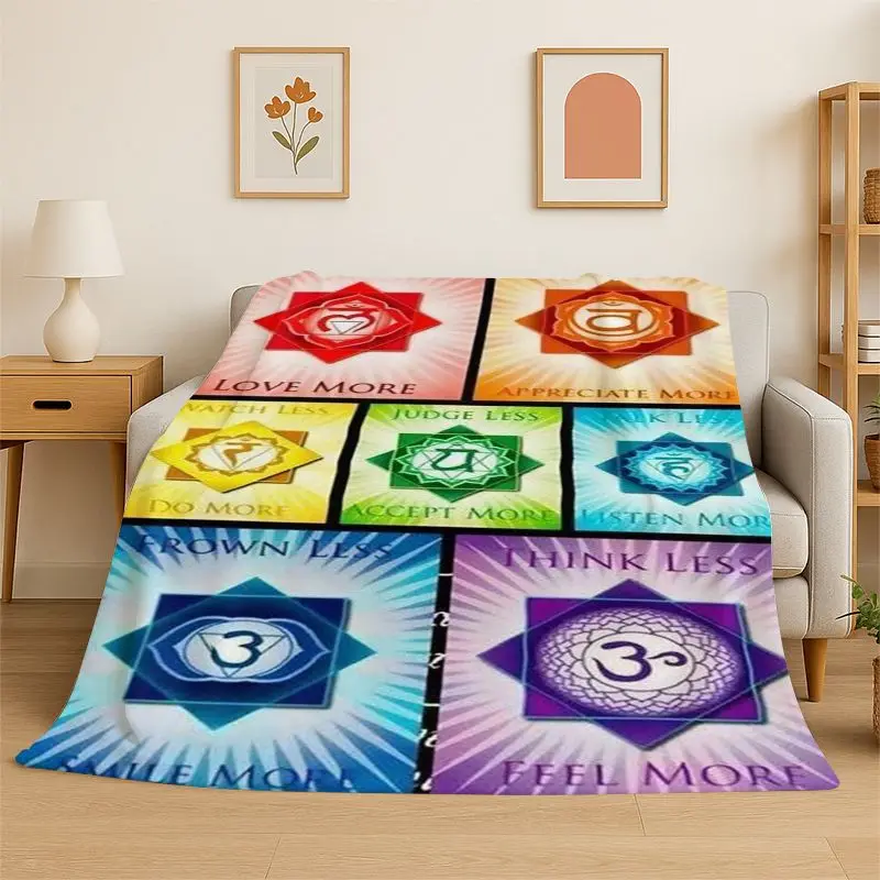 Rainbow Chakra Yoga Mandala Meditation Flannel Blanket Soft Throw Blanket for Bedroom Living Room Bed Travel Camping Picnic Nap