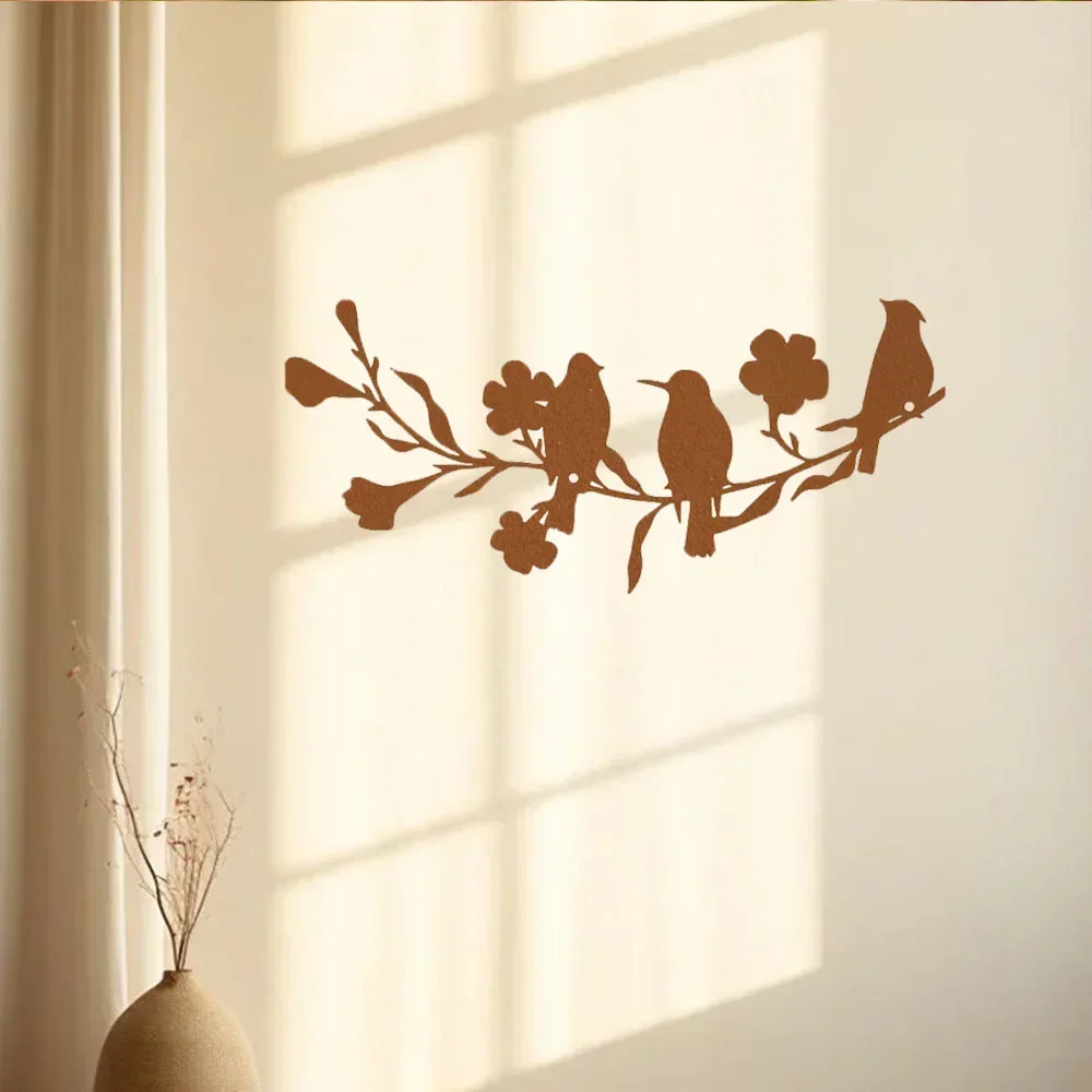 

1pc Metal Birds Wall Decor with Black Leaves and Flowers - For Indoor and Outdoor Beauty