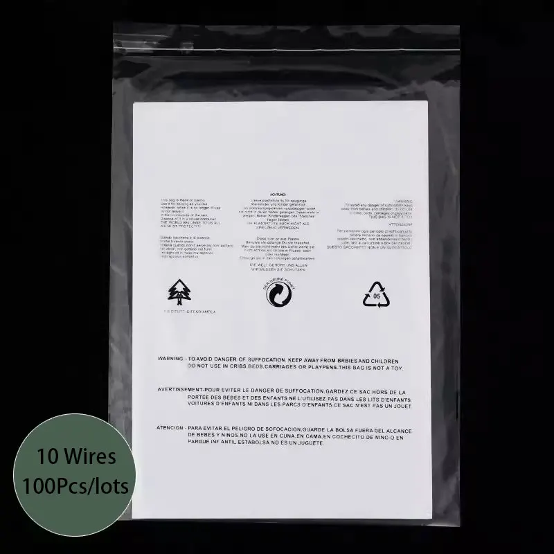 100Pcs Clothing English Warning Words Plastic Bags Transparent Self-adhesive Reclosable Clear Gift Clothes Jewelry Packaging Bag