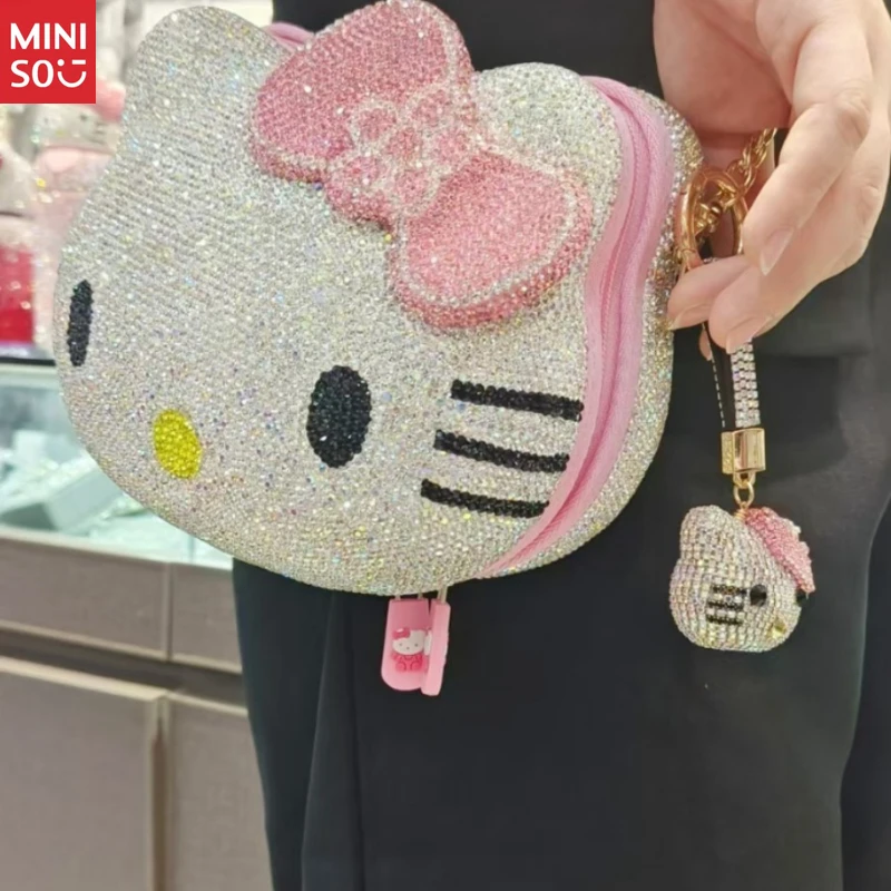 

Miniso Sparkly Hello Kitty Purse for Girls, Crystal-Encrusted Handbag, Fashion Cartoon Tote for Kids