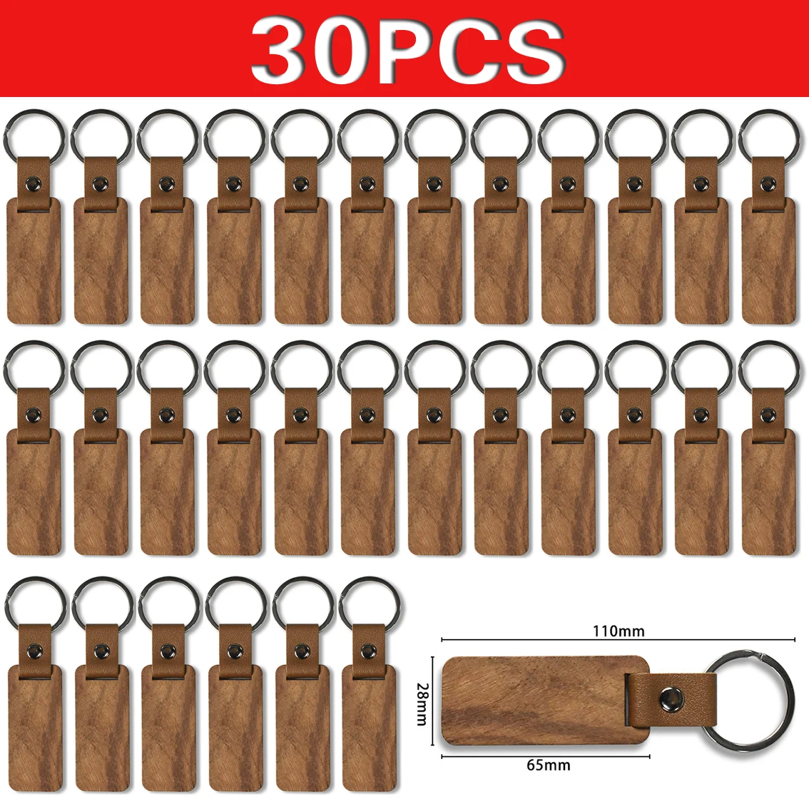 

30Pcs Plain Wooden Keychain Blank Wood Key Chains