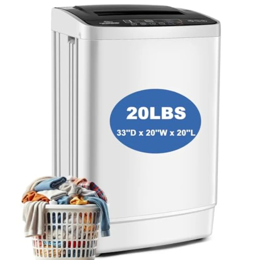 

Портативная стиральная машина 20 фунтов, 2,8 куб. футов, полностью автоматическая стиральная машина с верхней загрузкой, 4 программами, 4 уровня воды, 3 температуры, дренажный насос, светодиодный