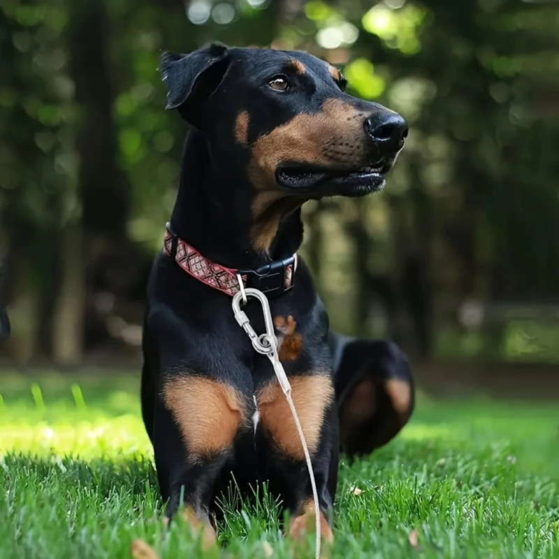 Tali hewan peliharaan luar ruangan dengan anjing tumpukan tetap logam sekrup pasak untuk berkemah taman tanah kawat baja anjing memimpin Set kalung anjing