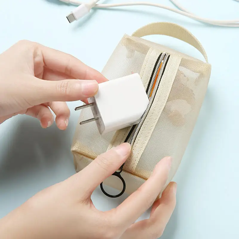 

Portable Cosmetic Storage Bag Semi Transparent Wash Nylon Mesh Bags Zipper Opening Small Objects Storage Pouch Makeup Package