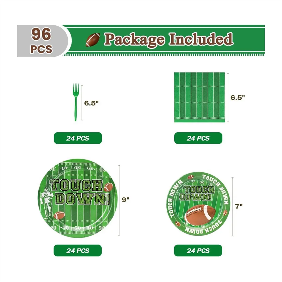 

【АВТОМ】Посуда для вечеринок на 24 часа, включая бумажные тарелки, десертные тарелки, салфетки, вилки для футбольной тематической вечеринки
