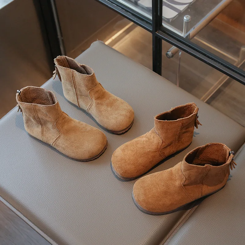 الفتيات أحذية الموضة الخريف الشتاء جديد للأطفال الرجعية الصغار بولي PU جلد الغزال لينة سوليد أحذية أطفال الشقق حجم 23-34