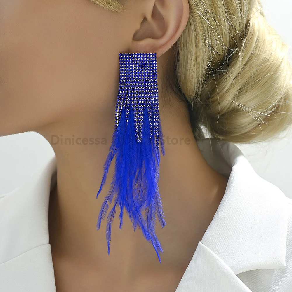 Charm Elegant Feather Tassel Bride Wedding Party Pendant Jewelry Trend Luxury Holiday Decor Dangle Drop Earrings For Women Gift