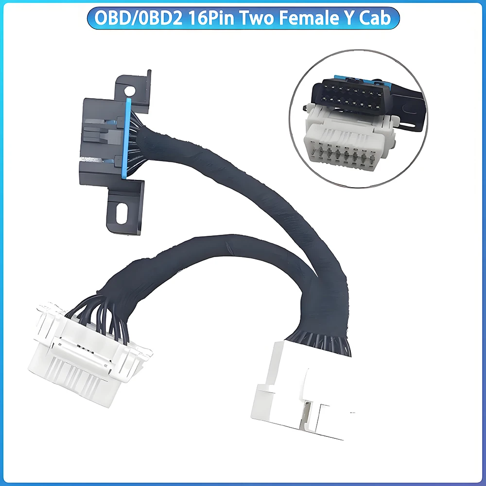 NEW 16pin OBD2 Splitter Extension Cable Electronic Wire Connector Tool One Male Two Female Y Cable OBD Splitter Extension Tool