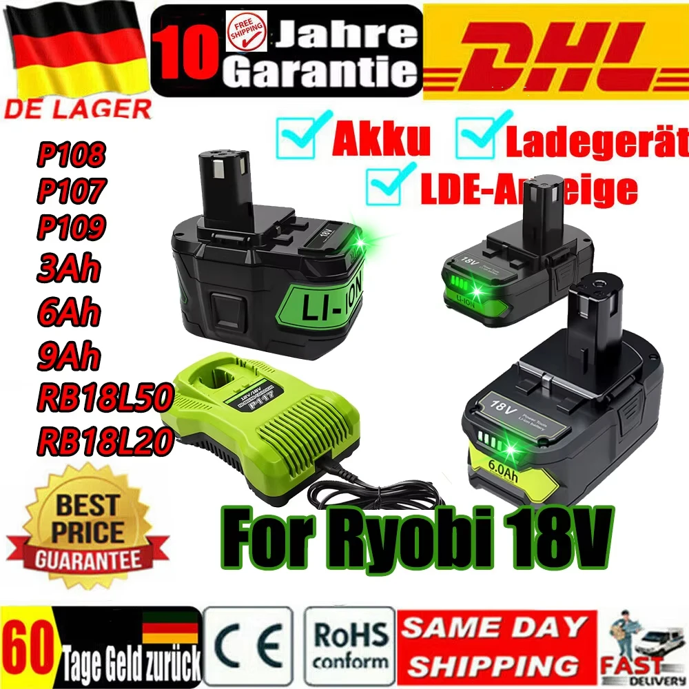 Batería de repuesto para Ryobi One, herramienta inalámbrica, 18v, P108, RB18L50, P102, P103, BPL1820, RB18L20, RB18L40